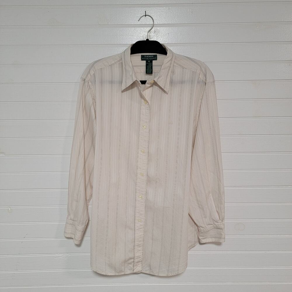 Ralph Lauren LRL Button Up Shirt Size 16 Classic Workwear Striped Logo Top Cream